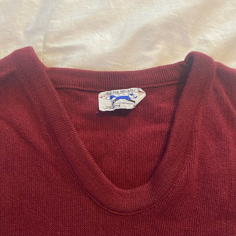 Vintage Sweater The Fox XL Burgundy Applique Logo Made in USA JCPenney - Picture 5 of 14